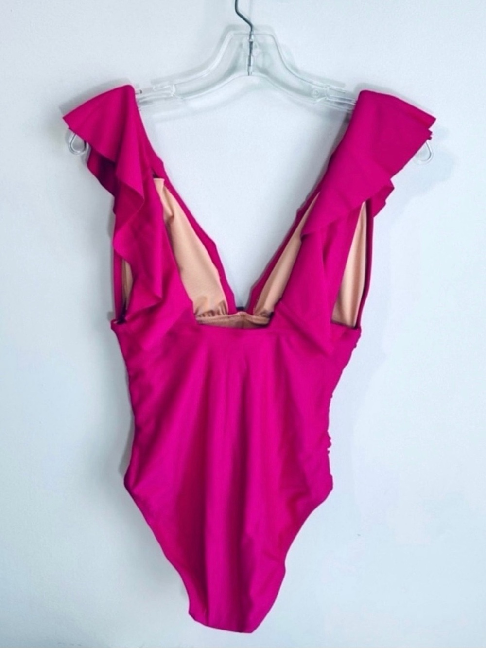 NWT J. Crew V-Neck Ruffle Front One Piece Swimsuit Radiant Fuchsia Size 12 - Picture 6 of 16